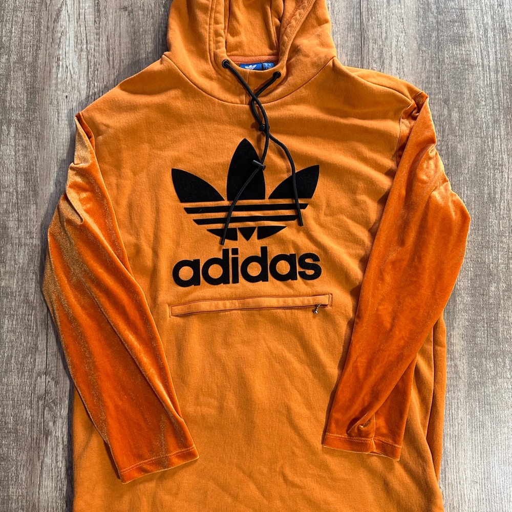 Adidas Orange and Black Hoodie -Velvet Sleeves